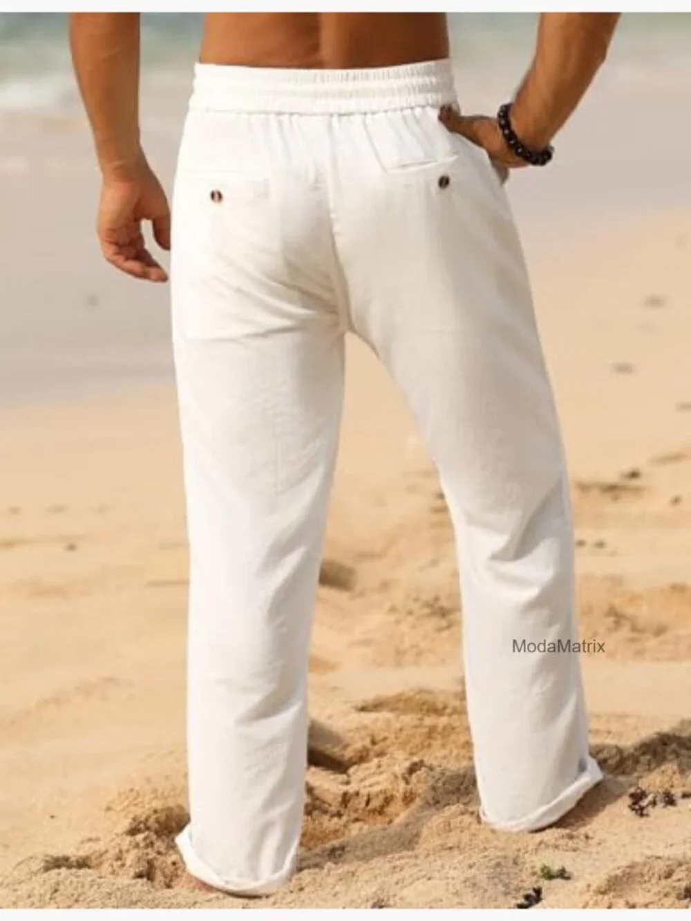 Men's Linen Pants Casual Elastic Drawstring Waist Yoga Pants Travel Baggy